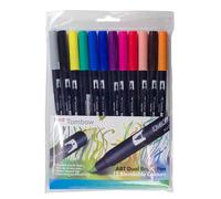 Tombow ABT Lot de 12 feutres/pinceaux 2 en 1 Couleurs primaires