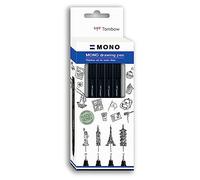 Tombow Feutres fins MONO Fineliner Fine – encre pigmentée, résistante eau et lumière, noir, set de 4