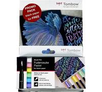 TOMBOW Fudenosuke, 6pcs PASTEL + carnet de notes avec papier noir
