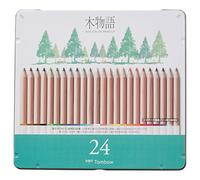 Tombow Ki-Monogatari Crayon de couleur Eco certifié PEFC, boîte métallique pratique, à base de cire, boite de 24 [CB-RS-24C]