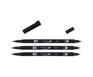 TOMBOW Lot de 3 Feutres Dessin Double Pointe ABT Dual Brush Pen N15 noir