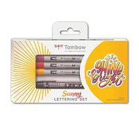 Tombow LS-ABTP, Set Sunny Lettering pour des letterings aux couleurs vives, 3 marqueurs à alcool ABT PRO & 1 Fudenosuke twin + instructions, pour débuter dans le lettering avec des marqueurs à alcool
