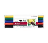 Tombow ABTP-5P-1 Marqueur à base d'alcool ABT PRO à deux pointes, set de 5 pièces, Basic Colors