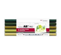 Tombow Marker ABT PRO à base d'alcool, set de 5 couleurs vertes
