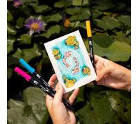 Tombow Set créatif Carpe Koi, Set d'inspiration japonaise avec feutres ABT Dual Brush Pen (ABT-493,725,993), feutre fin 005, papier aquarelle A6 [JAPAN-SET4]