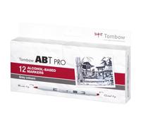 Tombow Set De 12 Marqueurs Base Alcool Double Pointe Abt Pro Couleurs Gris