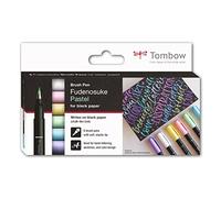 Tombow Feutres Brush Fudenosuke pastel pour papier noir - Set de 6