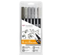 Tombow Set De 6 Feutres Dessin Double Pointe Abt Couleurs Grises