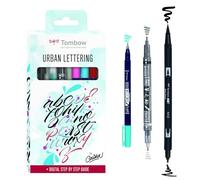 Tombow Set Urban Lettering, set de calligraphie et lettering contenant 4 Brush Pens Fudenosuke, 1 ABT Dual Brush Pen ainsi qu'un pinceau à réservoir d'eau et des instructions d'Iván Caiña [LS-WSBHS].