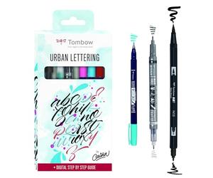 Tombow Set Urban Lettering, set de calligraphie et lettering contenant 4 Brush Pens Fudenosuke, 1 ABT Dual Brush Pen ainsi qu'un pinceau à réservoir d'eau et des instructions d'Iván Caiña [LS-WSBHS].