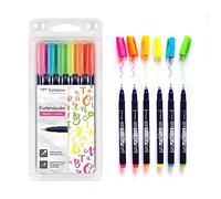 Tombow WS-BH-6P Set de 6 Feutre brush Fudenosuke Couleurs Néon, Pointe Dure