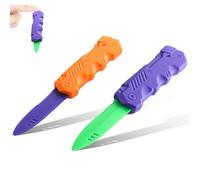 Tomedeks 2 Pièces Faux Couteaux Rétractables,Couteau Retractable En Plastique,Jouets De Couteaux À Lames Poignards Disparaissants, Accessoires De Tours De Magie De Farce Poisson D'Avril (orange/vert)