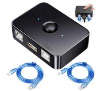Tomedeks Ensemble de 3 Pièces Commutateur de partage d'imprimante USB 2.0 2 ports USB B - 2 ordinateurs partagent 1 imprimante - Interrupteur manuel - Avec lumière LED - Avec 2 câbles d'imprimante
