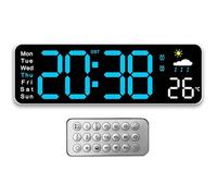 Tomedeks Horloge Murale Numérique LED avec Télécommande Positif Compte à Rebours Luminosité Réglable Pendules Murales pour Salon Cuisine Bureau Gymnase (12 Pouces Bleu)