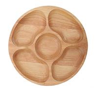 Tomedny Assiette sous-grille, assiette divisée en bois de forme ronde pour aliments avec 5 compartiments pour collation à dessert, plateau de vaisselle pour la cuisine à domicile (25 cm)