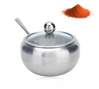 Tomedny Bol de sucre en acier inoxydable, récipient à sucre avec couvercle transparent et cuillère à petits contes de condiments pot d'assaisonnement pour la maison et la cuisine