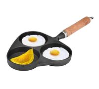 Tomedny Paure à friture antiadhésive, 3 diviser en fonte en fer à grillon Breakfast Breakfast Omelette avec poignée en bois Pot de cuisinière d'oeufs au fond pour hamburger steak