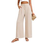 TOMEEK Pantalon Fluide Femme Eté Large Taille Haute Femme Chic et Elegant avec Poches Large Casual Décontractée Léger Ample Pants, Beige, Taille S