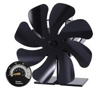 Tomersun Ventilateur de poêle à bois à 8 pales alimenté par la chaleur - Ventilateur de poêle à bois avec thermomètre pour cheminée/poêle à bûches/poêles multi-combustibles, silencieux et respectueux
