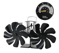Tomersun Ventilateur de poêle à bûches avec double moteur, 16 pales avec thermomètre, fonctionnement silencieux, ventilateur alimenté par la chaleur pour ou poêle à bois/poêle à bûches/cheminée