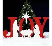 TOMETOTES All Weather Lot de 3 décorations d'extérieur Joy Christmas pour crèche de Noël de 122 cm, panneaux de décoration de cour en PVC résistant aux intempéries pour jardin, rouge/blanc