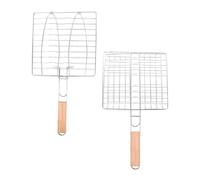 TOMETURE 2 Pièces Panier à Poissons Pliable en Acier Inoxydable et Bois | Léger et Portable, Design Réglable, Usage Camping et Grillades Extérieures