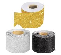 TOMETURE 3 rouleaux de 5 m (16,4 pi) de bordure festonnée à paillettes pour tableau d'affichage - Bordure ondulée autocollante pour tableau noir - Décoration de rentrée scolaire