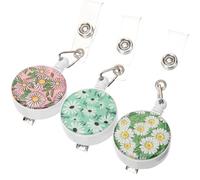 TOMETURE 3pcs Porte-badges Rétractables en Abs Clip Résistant, Design Floral Vintage, Bobine Rotative Plate, pour Employés et Amateurs de Plein Air