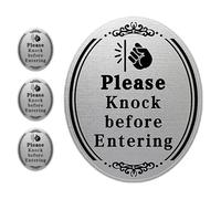 TOMETURE 4 Autocollants de Porte en Pvc Noir Haute Adhérence pour Bureaux et Murs, Panneau D'entrée Polyvalent « Veuillez Frapper Avant D'entrer »