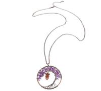 TOMETURE Collier Décoratif Pendentif Chouette Pourpre en Pierre Naturelle Collier Créatif Arbre de Vie pour Femme, Présent