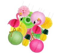 TOMETURE Décoration Tropicale 13 Pièces Lanterne en Papier de Fête et Décor en Nid D'abeille Léger Facile à Installer Flamant Rose et Ananas pour Fête