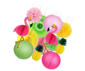 TOMETURE Décoration Tropicale 13 Pièces Lanterne en Papier de Fête et Décor en Nid D'abeille Léger Facile à Installer Flamant Rose et Ananas pour Fête