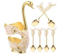TOMETURE Ensemble de 1 Set Cuillères à Dessert en Alliage Doré Forme Cygne Support Élégant, Solide et Pratique Cuisine et Table