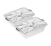 TOMETURE Lot de 2 Plats Barbecue en Aluminium 2500ml Rectangle Argenté, Jetables et Faciles à Transporter pour Stockage Alimentaire et Fêtes