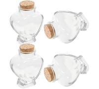TOMETURE Lot de 4 Bocaux Décoratifs en Verre Forme de Cœur avec Bouchon en Bois, 160 ML, Faciles à Transporter, pour Loisirs Créatifs et Lune de Miel