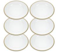 TOMETURE Lot de 6 assiettes transparentes en plastique : Assiettes de présentation rondes à bordure dorée - 32 cm (13 pouces), réutilisables, pour la décoration de table à la maison, lors de