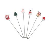 TOMETURE Lot de 6 bâtonnets mélangeurs à café de Noël, réutilisables en acier inoxydable, pour café, thé et chocolat chaud lors des fêtes de Noël, 6 modèles différents