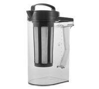 TOMETURE Pichet à thé en plastique avec infuseur, couvercle verseur et graduations, 1,6 L/54 oz, noir, hermétique et étanche, pour thé glacé/infusé soleil, infusion à froid, lait maternel.