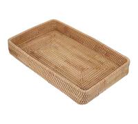 TOMETURE Plateau Rectangulaire en Rotin Tissé Main, Grand Plateau Décoratif en Bois Naturel pour Organiser et Décorer, Style Bohème pour Petit-déjeuner ou Rangement