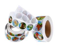 TOMETURE Rouleau D'étiquettes Dinosaure Dessin Animé 2 Rouleaux Autocollants Animaux en Papier Couché Adhésif, Facile à Décoller, Colle Fermement pour Emballage et Objets Personnels