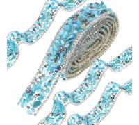 TOMETURE Ruban de Strass Bleu à Coller pour Décoration et Artisanat, Garniture Résistante la Chaleur en Strass et Macadam, 1 Rouleau pour Vêtements et Accessoires