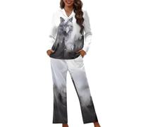 Tomeusey Ensemble de pyjama 2 pièces à manches longues pour femme, vêtements de nuit doux pour mariée, ensemble de détente pour femmes, taille XS à 4XL, loup, M