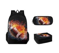 Tomeusey Ensemble sac à dos d'école de grande capacité et sac à déjeuner isotherme, sac à dos, trousse à crayons pour garçons et filles, Fire American Football