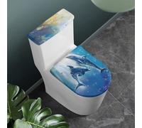 Tomeusey Lot de 2 housses de protection pour abattant de WC et réservoir de toilettes - Pour salle de bain - Imprimé dauphin - Lavable en machine