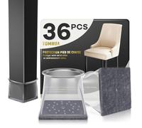 TOMHUA 36 Pièces Protections Pieds de Chaise Carrés, Embouts en Silicone Transparent, Anti-Bruit et Anti-Rayures, Protection Sol Parquet(Fit 27-34mm)
