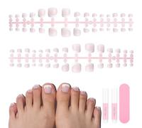 TOMICCA 150 Pièces Faux Ongles Pieds, 3 en 1 French Rose Clair Blanc Faux Orteil Ongles Pieds à Couverture Complète Capsules Ongles Pied pour Femmes Filles Salon de Manucure Nail Art,15 Tailles Courte