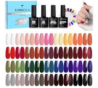 TOMICCA 42PCS Kit Vernis Semi Permanent Automn/Hiver, 36 Couleurs + 1 Base + 1 No Wipe Top Coat + 1 Top Coat Matte + 1 Blooming Gel + 2 Présentoir à Clous Rond, Lot Gel Semi Permanent UV/LED