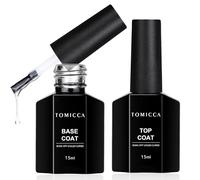 TOMICCA Base et Top Coat Vernis Semi Permanent, 2 * 15ML No Wipe Base Coat et Glossy Top Coat Set, Vernis à Ongles Gel UV/LED Soak-Off Pour Nail Art et Cadeaux Manucure