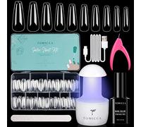 TOMICCA Capsule Americaine Ongle, 500 PCS Capsules Ballerine Long, Lampe UV Portable & Colle 15ML, Kit Gel Nail Complet