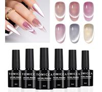 TOMICCA Cat Eye Gel Nail Polish, 6 Couleurs Argent Nude Rose Violet Clair Verre Cristal Pailleté Vernis Semi Permanent Magnétique Soak Off UV/LED Pour Nail Studio & DIY Home, 8ml